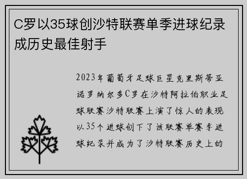 C罗以35球创沙特联赛单季进球纪录 成历史最佳射手 C罗以35球创沙特联赛单季进球纪录 成历史最佳射手