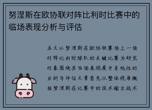 努涅斯在欧协联对阵比利时比赛中的临场表现分析与评估 努涅斯在欧协联对阵比利时比赛中的临场表现分析与评估